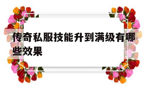 关于传奇私服技能升到满级有哪些效果的信息