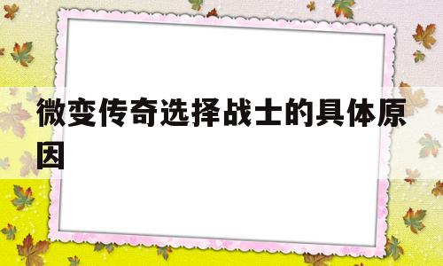 微变传奇选择战士的具体原因的简单介绍