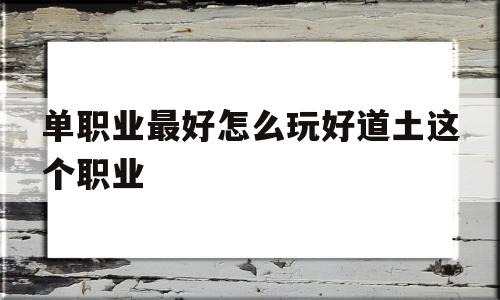 单职业最好怎么玩好道土这个职业的简单介绍