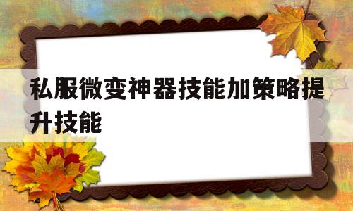 私服微变神器技能加策略提升技能的简单介绍